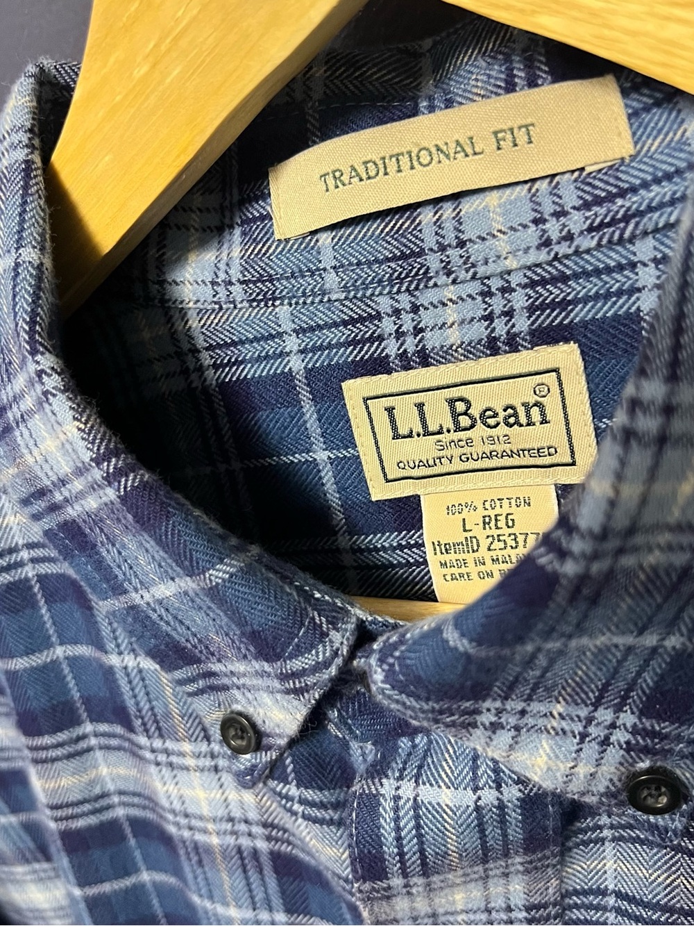 L.L. Bean Men's Blue and White Plaid Button-Down Shirt